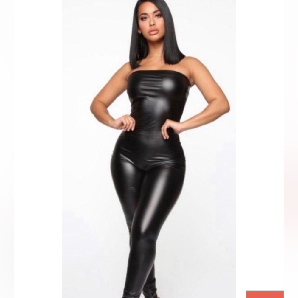 NWOT Sexy tight strapless leather jumpsuit one piece